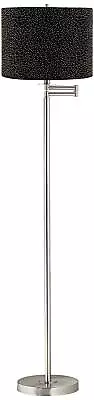 Kenley Modern Floor Lamp 60 1/2  Tall Nickel Swing Arm Black Gold Seeded Shade • $229.98