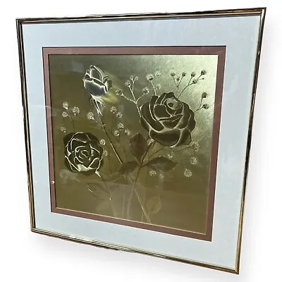 Rose Floral Art Foil Print 80s Gold 18x18 Manifestations Inc Optical Illusionary • $39.95