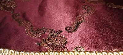 Vintage Jacquard Curtain Valance 84  W X 24  Burgundy Red Floral W/ Gold Fringe • $14.99