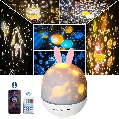 360° Rotating Kids Baby LED Music Box Projector Night Light With Remote Control • £12.99