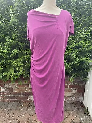 Per Una Magenta Pink Formal Draped Wrap Dress Long Smart Size Uk 14 Short Sleeve • £6.50