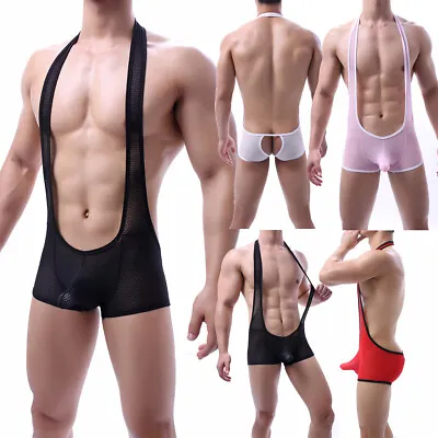 Mens Long Pouch Boxer Gay Bodysuit Underwear Wrestling Singlet Jockstrap Leotard • $11.99