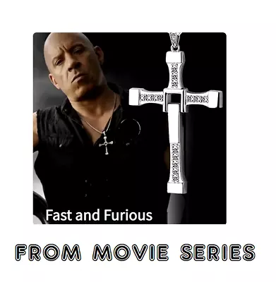 MENS CROSS MOVIE FURIOUS Silver Charm DIAMOND CUT 925 Sterling Plated 20  Chain • $19.96