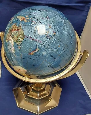 Handmade Table Top Rotating World Globe Semi-Precious Gem Stone BRASS Stand • $41