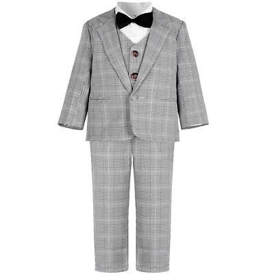 Baby Toddler Boys Plaid Outfits Formal Wedding Suit Set Gentleman Clothes 4PCS • £23.39