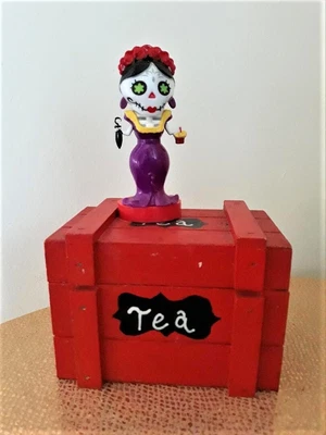 $14.99 • Buy Spooky Frida Kahlo Red Kitchen Tea Bag Kitchen Storage Box