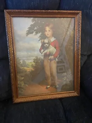 Vtg Wood Framed Devis Boy Dog Print Master Simpson A. W. 15.75x12.5 Lithograph • $40