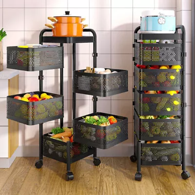 6 Tier Kitchen Rotating Storage Trolley Cart Utility Vegetable Mobile Shelf Rack • £46.95