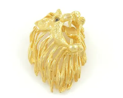 Vintage Large Roaring Lion Figural Dimensional Necklace Pendant Gold Tone Estate • $22