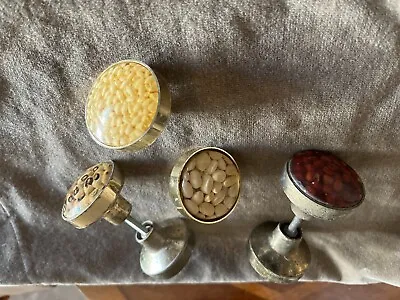 Vintage Lot 6 Seed Filled Cabinet Or Door Knobs In Brassy Trim With Wear 1 1/2 • $8