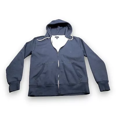 J.Crew Hoodie Men's Large Blue Fleece Lined Cotton Classic Drawstring Full Zip • $22.59