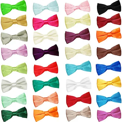 Mens Boys Bow Tie Satin Solid Plain Wedding Adjustable Pretied Bowtie By DQT • £5.49