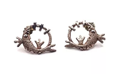 Vintage Modernist Textured Sterling Silver Abstract Animal Stud Earrings • $12.99