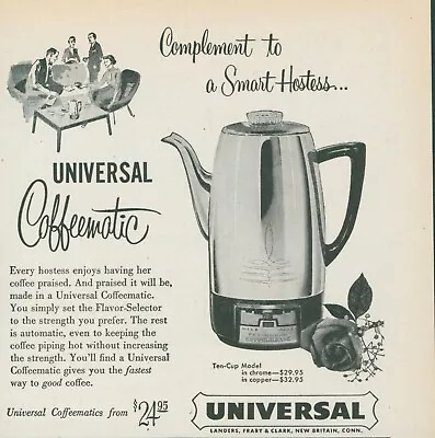 1955 Universal Coffeematic Smart Hostess Dinner Party Rose Vintage Print Ad FJ1 • $11.99