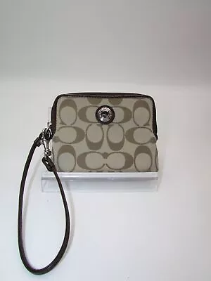 Coach Peyton Mahogany/Khaki Signature Sateen Small Wristlet Handbag Purse • $29.99