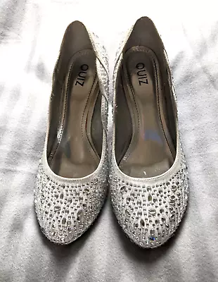 Quiz Silver Diamante Court Wedding Shoes Size 6 • £12