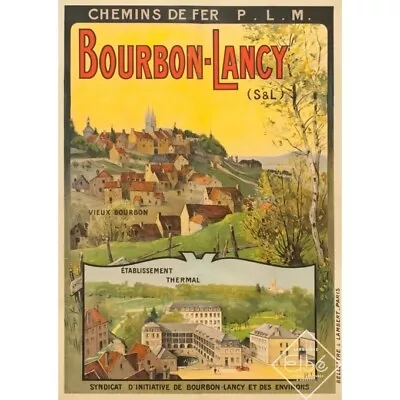 VINTAGE C1910 FRENCH TRAVEL POSTER BY H.J. -  CHEMINS DE FER PLM BOURBON-LANCY • $500