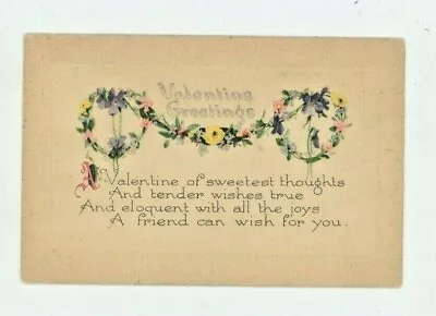 Vintage Valentine  Postcard GREETINGS  FLOWER HEARTS  POEM   UNPOSTED • $3