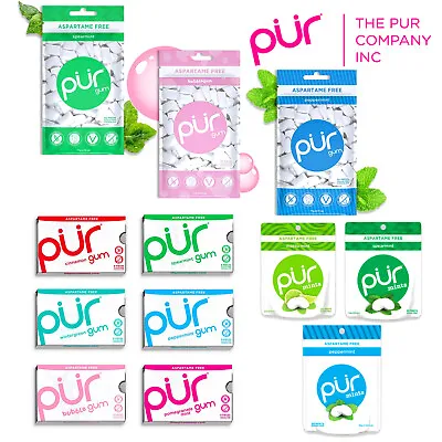 PUR Chewing Gum  Mints - Sugar & Aspartame Free - 100% Xylitol Natural Flalours • £4.45