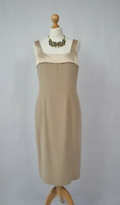 Vintage J. Taylor Gold Satin Trim Classy Elegant Party Pencil Dress 12 RRP £80 • £24