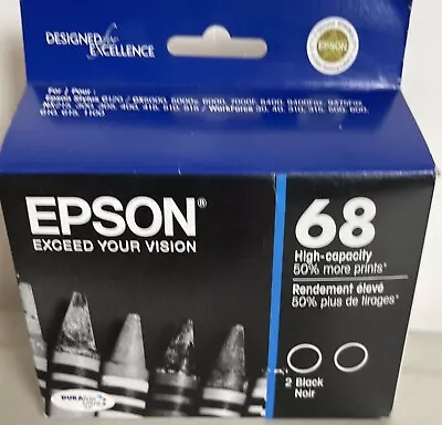 2 New Factory Sealed Genuine Epson 68 Black Inkjet Cartridges (DUAL PACK) 2020 • $44