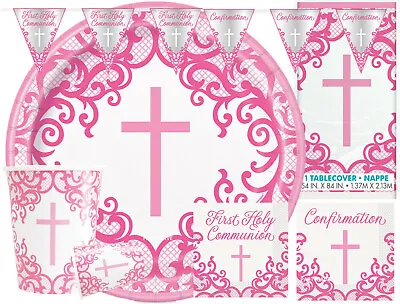 £2.99 • Buy Christening Communion Confirmation Party Pink Cross Plates Napkins Decorations