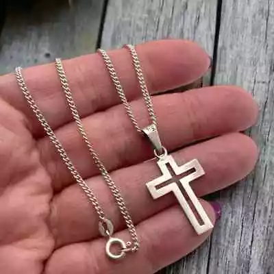 Sterling Silver 925 Taxco Mexico Cut-Out Cross Pendant 16  Chain Necklace • $55