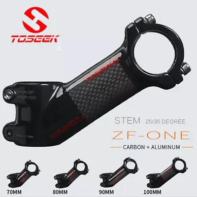 TOSEEK 31.8mm 3K Carbon Handlebar Stem 10/17/25/35 Degree MTB Road Bike 60-110mm • $26.99