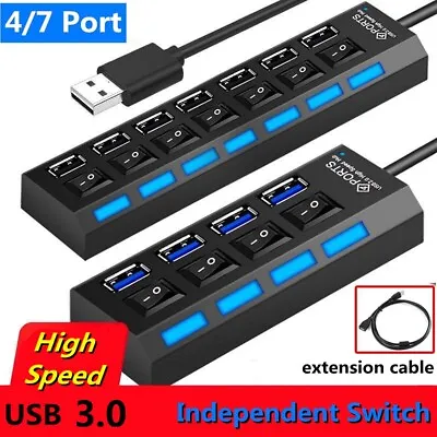 USB 3.0 4/7 Port HUB Powered +High Speed Splitter Extender PC AC Adapter Cable • $16.14