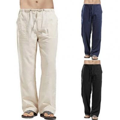 $20.19 • Buy Mens Summer Beach Cotton Linen Pants Casual Yoga Drawstring Elasticated Trousers