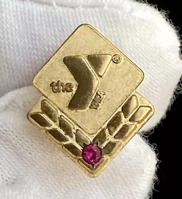 YMCA 10 Years Of Service Lapel Pin Gold Tone Ruby Gemstone 3.52g • $42.96