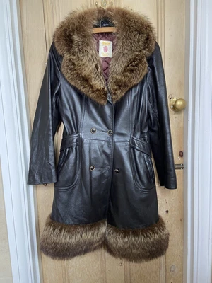 £200 • Buy Vintage Penny Lane Afghan Charlotte Simone Style Coat Leather And Real Fur Trim