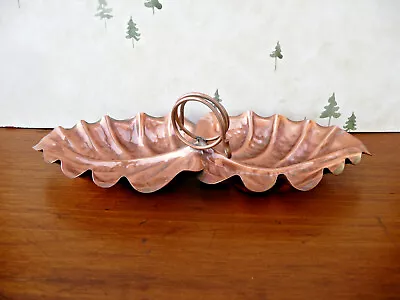 Retro Vintage Hammered Solid Copper 2 Leaf - Leaves Tidbit Tray With Handle • $9.99
