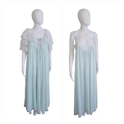 Vintage Miss Elaine Long Nightgown Peignoir Robe Set S USA Mint Green • $50