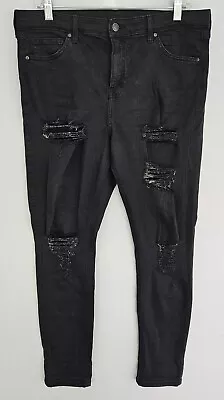 Topshop MOTO Jeans Mens 34x32 (Inseam 27) Black Distressed Frayed Stretch Denim • $21.66