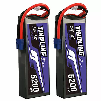 2X Tindling 5200mAh 80C 7.4V 2S Lipo Battery With EC3 For RC Helicopter Vehicles • $24.49