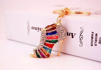 Colorful High Heel Shoe Crystal Diamante Bag Charms Handbag Keyrings Pendant • £3.99