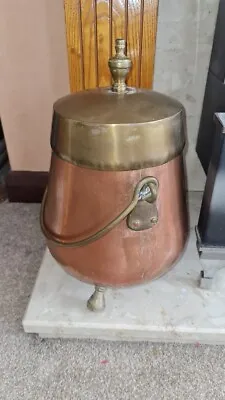 £9.99 • Buy Antique Vintage Copper / Brass Hot Coal Bucket With Brass Lid Large Planter