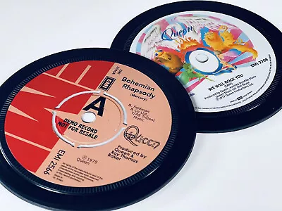 Queen - 2 Vinyl Coasters. Bohemian Rhapsody. We Will Rock You. Freddie Mercury • £9