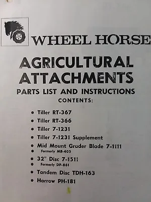 $110.40 • Buy Wheel Horse Garden Tractor Implements Tiller Grader Harrow Owner & Parts Manual