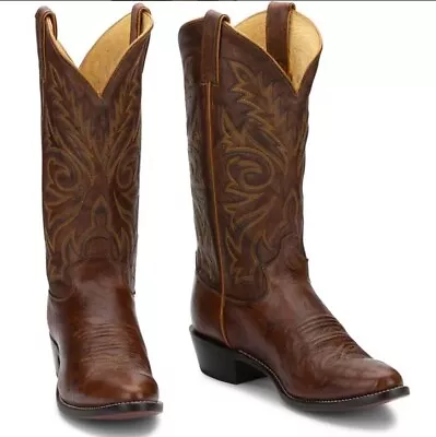 Justin Men’s 1560 Classic Embroidered Western Boot Brown Chestnut Sz 8 • $50