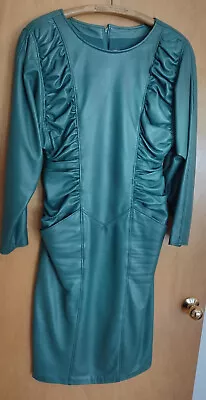 MICHAEL HOBAN NORTH BEACH LEATHER DRESS SIZE M 8/10 Emerald Green Long Sleeve • $156