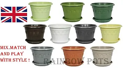 £3.89 • Buy  Plastic Plant Pots Decor Flower Pots Modern  Planter + Saucer 10 Colours