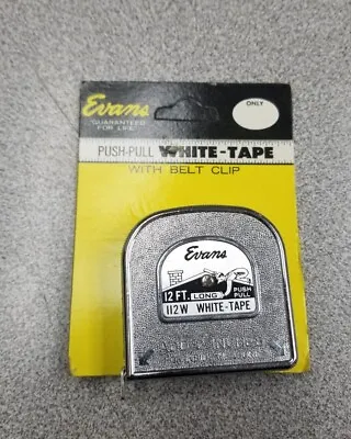 Vintage Evans 12ft Tape Measure Push-Pull White-Tape With Belt Clip 112W NOS • $19.99