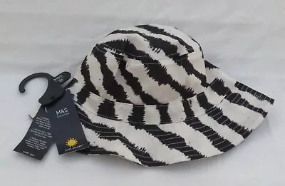 Ladies Marks And Spencer Ecru & Black Sun Smart Upf 50+ Bucket Sun Hat Size M/l • £9.50