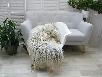 Grey Beige Curly Wool Sheepskin Rug Real Mongolian Rug Chair Sofa Cover G567 • $153.86