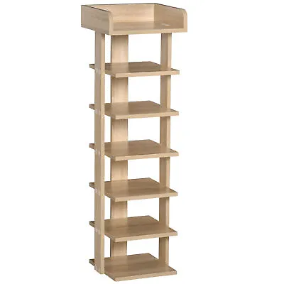 HOMCOM 7 Tier Shoe Rack Organizer Storage Shelf Wooden Display Cabinet Oak • £41.99