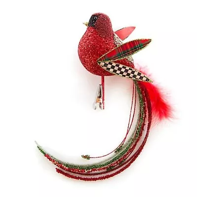 New Mackenzie Childs Happy Holiday Glitter Bird Clip Courtly Check Tartan Wings • $29.89