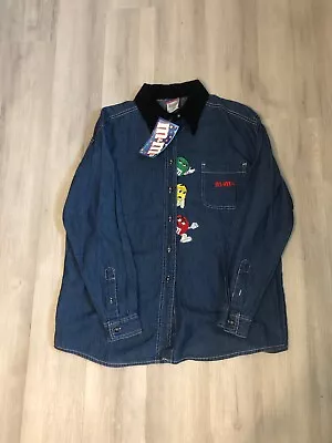 Vintage M&M Candy Denim Shirt By Freeze Embroidered Corduroy Collar 90s Sz Small • $40