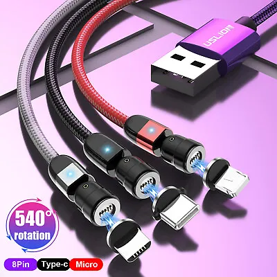 $6.37 • Buy 540° Magnetic Fast Charging Cable Type C USB-C Micro USB IOS Phone Charger Cord